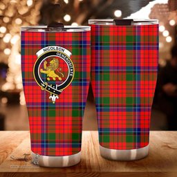 Scottish Nicolson Clan Tartan Tumbler - Curved Glitter Tumbler Scottish Plaid Tartan Plaid