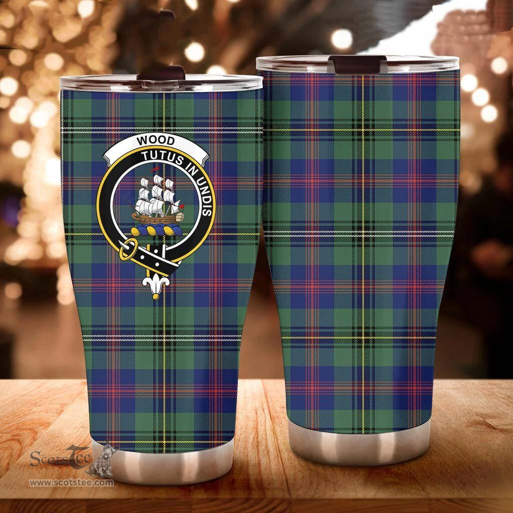 Scottish Wood Clan Tartan Tumbler - Curved Glitter Tumbler Scottish Plaid Tartan Plaid