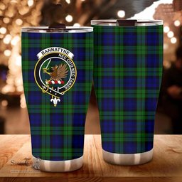 Scottish Bannatyne Clan Tartan Tumbler - Curved Glitter Tumbler Scottish Plaid Tartan Plaid