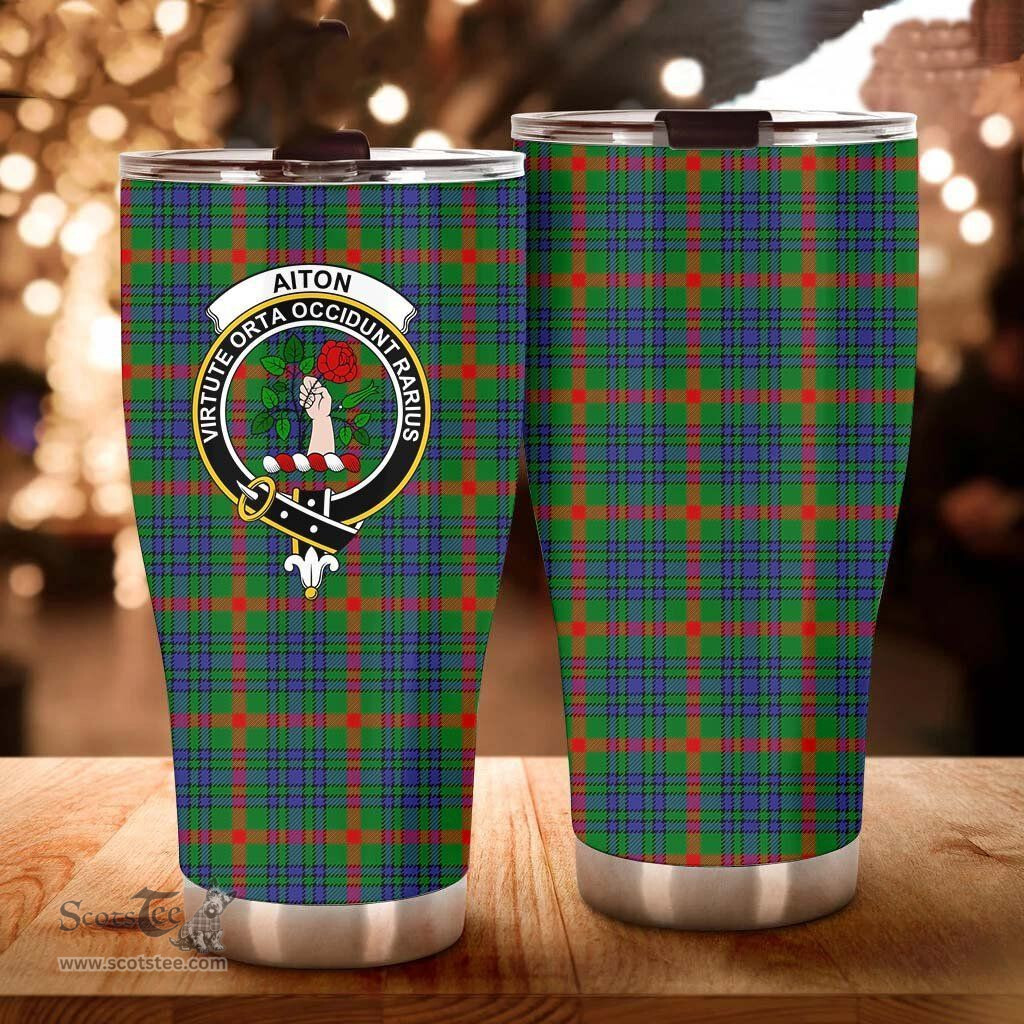 Scottish Aiton Clan Tartan Tumbler - Curved Glitter Tumbler Scottish Plaid Tartan Plaid