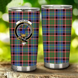 Scottish Stirling (of Cadder Present Chief) Clan Tartan Tumbler - Stainless Steel Glitter Tumbler Scottish Plaid Tartan Plaid