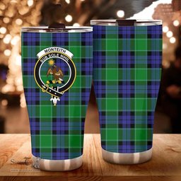 Scottish Monteith Clan Tartan Tumbler - Curved Glitter Tumbler Scottish Plaid Tartan Plaid