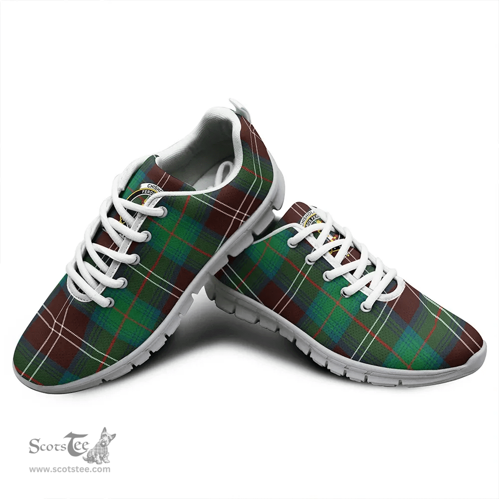 Scottish Chisholm Hunting Ancient Clan Tartan Sneakers - Crest Classic Scottish Plaid Tartan Plaid