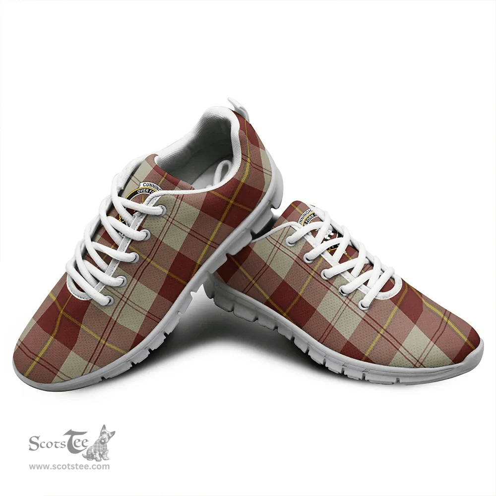 Scottish Cunningham Burgundy Dancers Clan Tartan Sneakers - Crest Classic Scottish Plaid Tartan Plaid