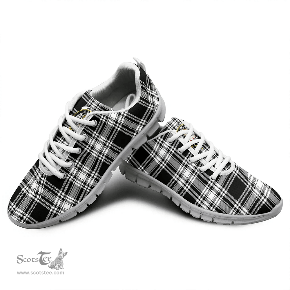 Scottish Menzies Black & White Modern Clan Tartan Sneakers - Crest Classic Scottish Plaid Tartan Plaid