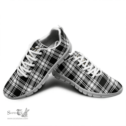 Scottish Menzies Black & White Modern Clan Tartan Sneakers - Crest Classic Scottish Plaid Tartan Plaid