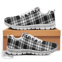 Scottish Menzies Black & White Modern Clan Tartan Sneakers - Crest Classic Scottish Plaid Tartan Plaid