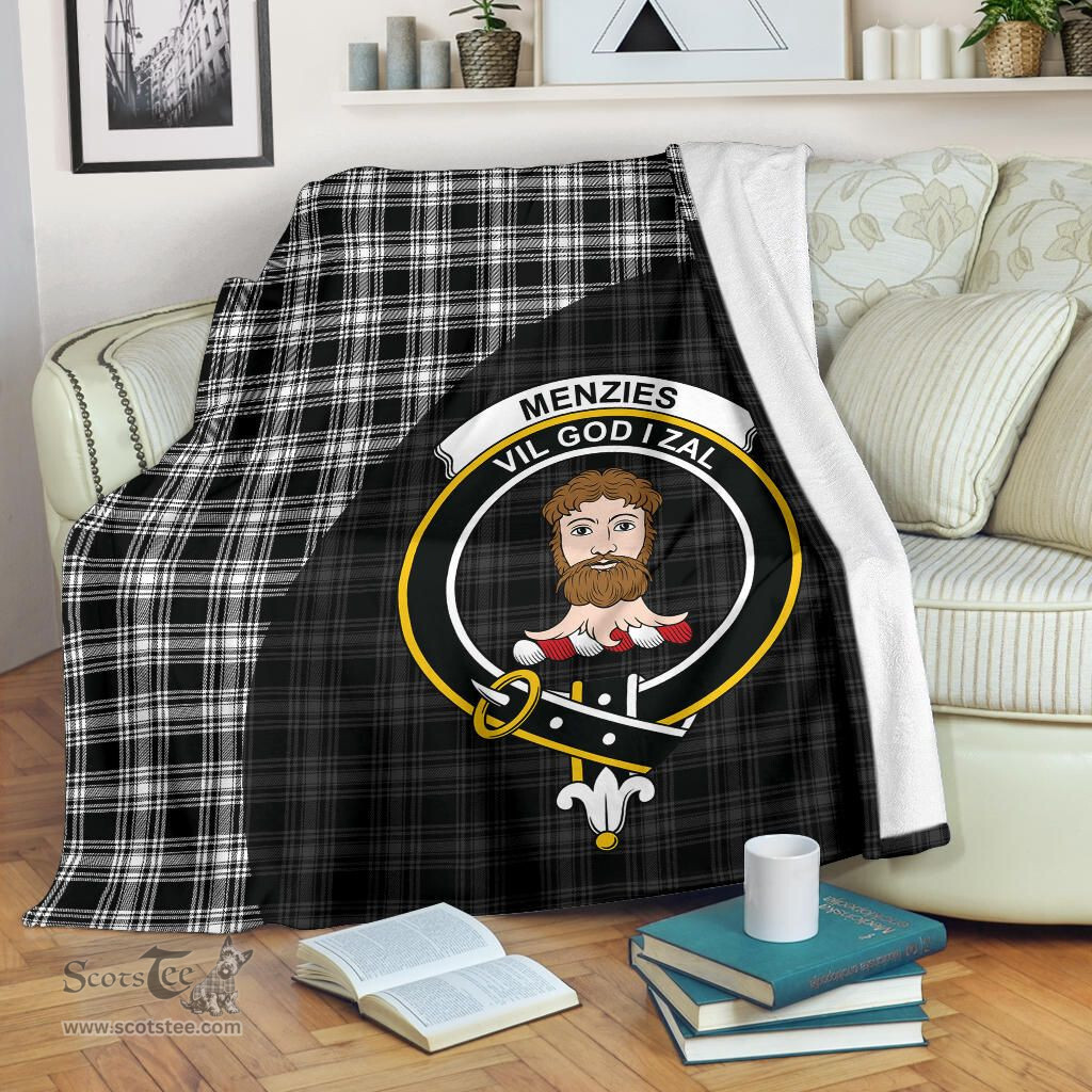Scottish Menzies Black & White Modern Clan Tartan Blanket - Wave Style Scottish Plaid Tartan Plaid