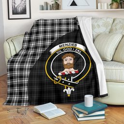 Scottish Menzies Black & White Modern Clan Tartan Blanket - Wave Style Scottish Plaid Tartan Plaid