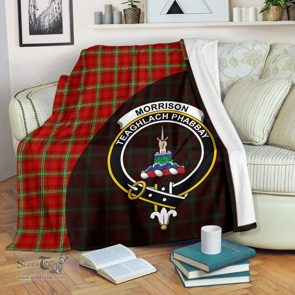 Scottish Morrison Red Modern Clan Tartan Blanket - Wave Style Scottish Plaid Tartan Plaid