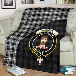Scottish Menzies Black & White Modern Clan Tartan Blanket - Wave Style Scottish Plaid Tartan Plaid