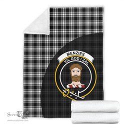 Scottish Menzies Black & White Modern Clan Tartan Blanket - Wave Style Scottish Plaid Tartan Plaid