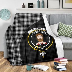 Scottish Menzies Black & White Modern Clan Tartan Blanket - Wave Style Scottish Plaid Tartan Plaid