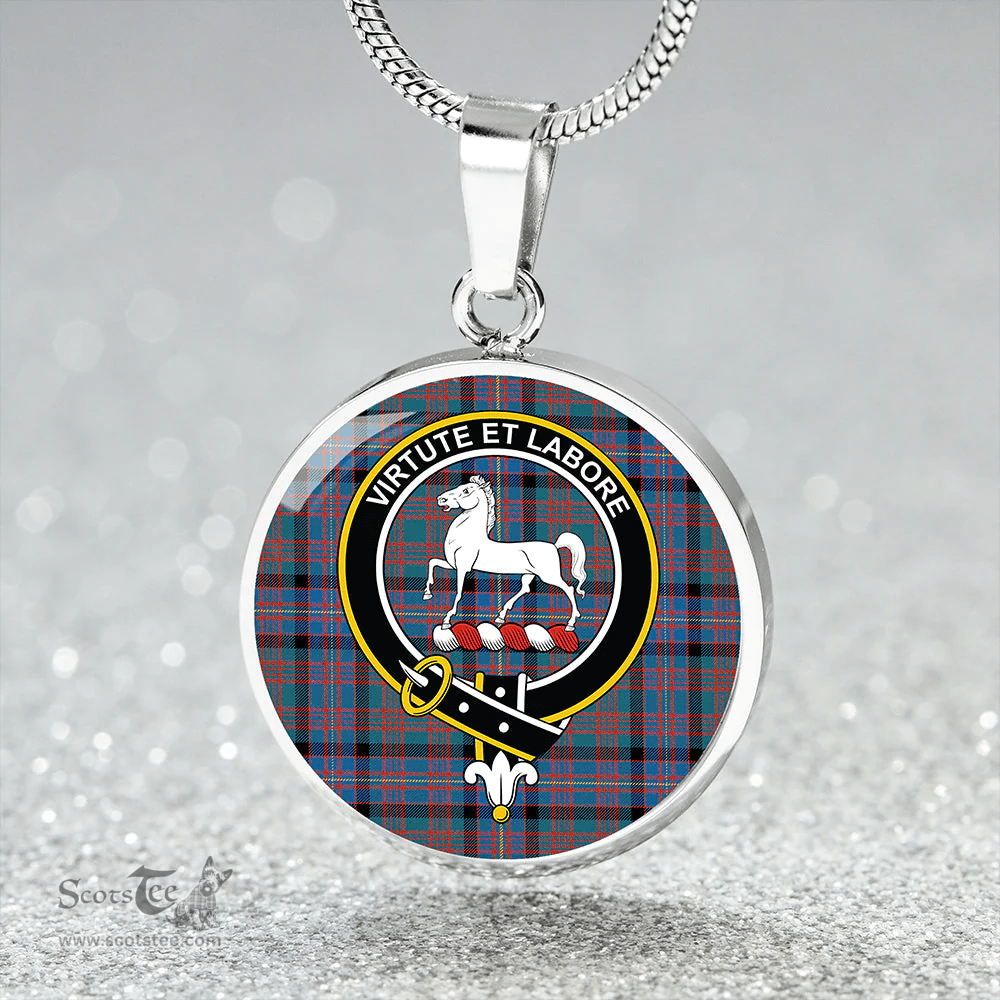 Scottish Cochrane Azure (Cochran Azure) Ancient Clan Tartan Circle Necklace - Crest Classic Scottish Plaid Tartan Plaid