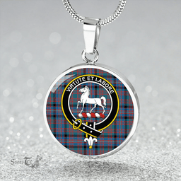 Scottish Cochrane Azure (Cochran Azure) Ancient Clan Tartan Circle Necklace - Crest Classic Scottish Plaid Tartan Plaid