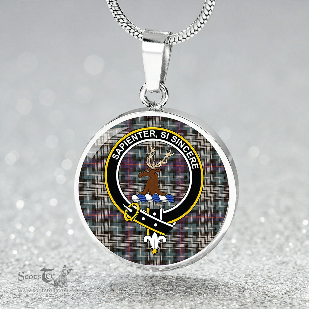 Scottish Davidson of Tulloch Dress Weathered Clan Tartan Circle Necklace - Crest Classic Scottish Plaid Tartan Plaid