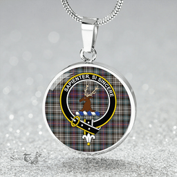 Scottish Davidson of Tulloch Dress Weathered Clan Tartan Circle Necklace - Crest Classic Scottish Plaid Tartan Plaid