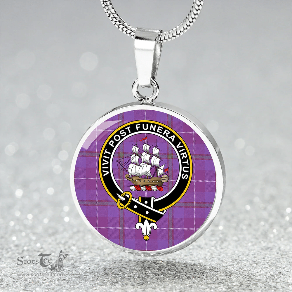Scottish Bryson Ancient Clan Tartan Circle Necklace - Crest Classic Scottish Plaid Tartan Plaid