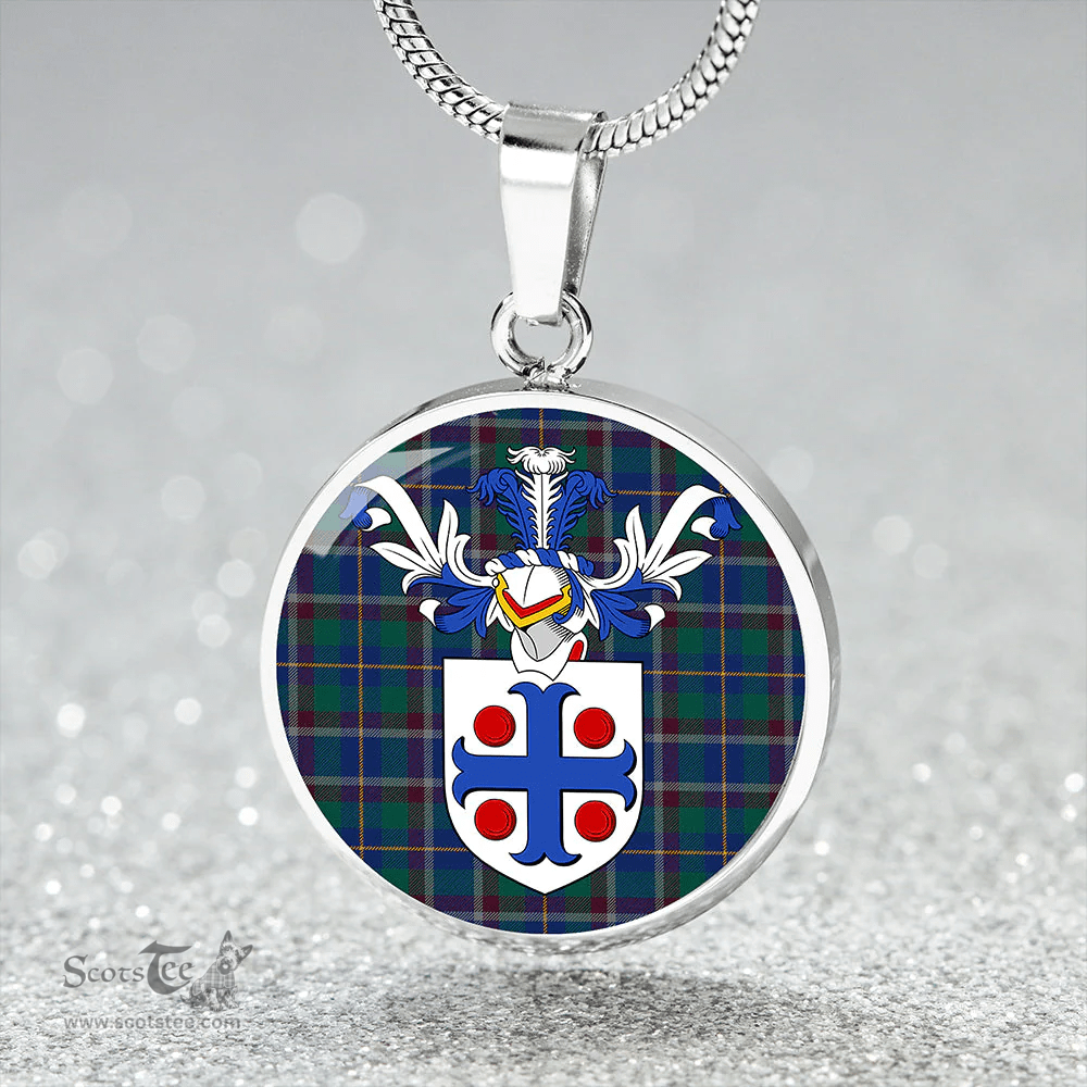 Scottish Belfrage (Belfarge) Modern Clan Tartan Circle Necklace - Crest Classic Scottish Plaid Tartan Plaid