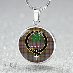 Scottish Anderson Grey Modern Clan Tartan Circle Necklace - Crest Classic Scottish Plaid Tartan Plaid