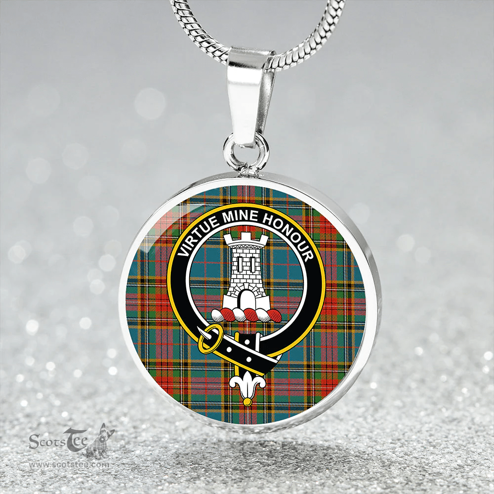 Scottish Beaton Ancient Clan Tartan Circle Necklace - Crest Classic Scottish Plaid Tartan Plaid