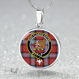 Scottish Baillie of Polkemmet Red Weathered Clan Tartan Circle Necklace - Crest Classic Scottish Plaid Tartan Plaid