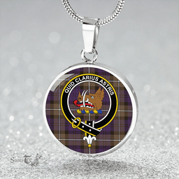Scottish Baillie (Highland Society of London) Weathered Clan Tartan Circle Necklace - Crest Classic Scottish Plaid Tartan Plaid