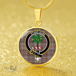 Scottish Anderson Grey Weathered Clan Tartan Circle Necklace - Crest Classic Scottish Plaid Tartan Plaid