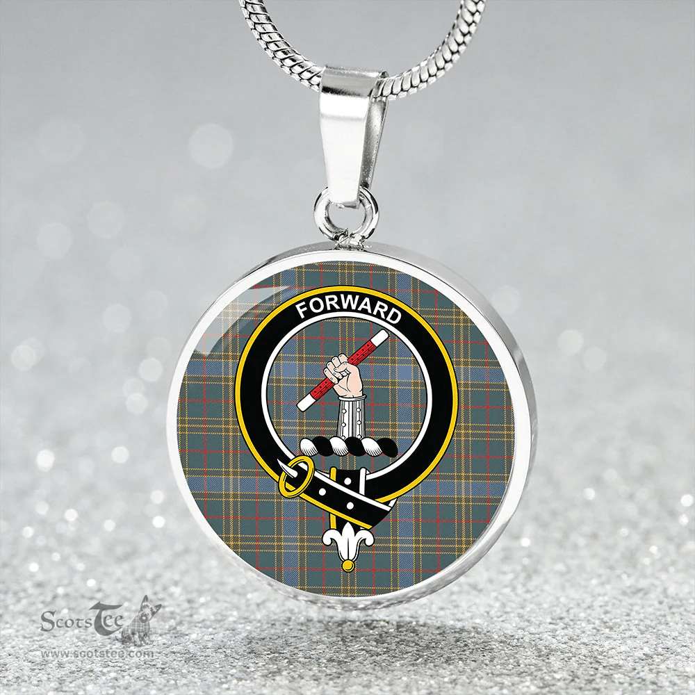 Scottish Balfour Blue Weathered Clan Tartan Circle Necklace - Crest Classic Scottish Plaid Tartan Plaid