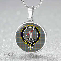 Scottish Balfour Blue Weathered Clan Tartan Circle Necklace - Crest Classic Scottish Plaid Tartan Plaid