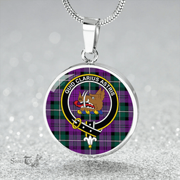 Scottish Baillie (Highland Society of London) Modern Clan Tartan Circle Necklace - Crest Classic Scottish Plaid Tartan Plaid
