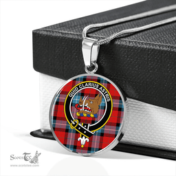 Scottish Baillie of Polkemmet Red Clan Tartan Circle Necklace - Crest Classic Scottish Plaid Tartan Plaid