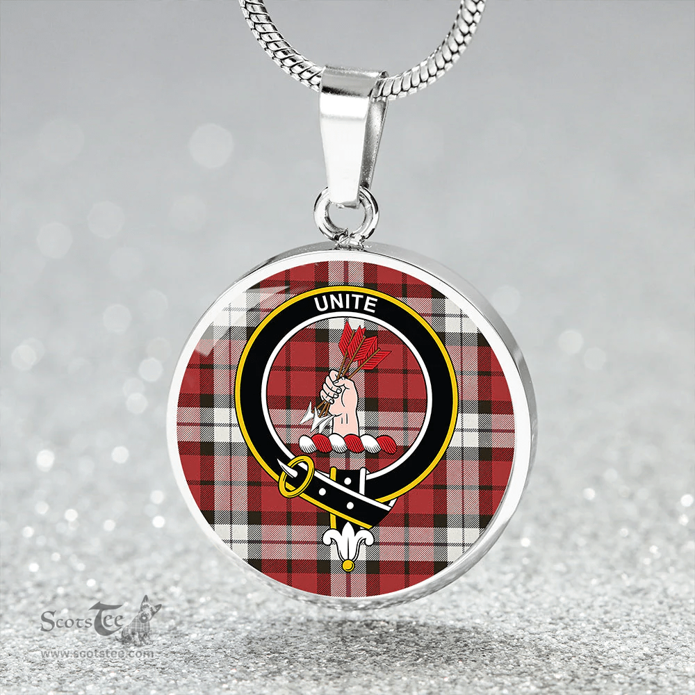 Scottish Brodie Dress Weathered Clan Tartan Circle Necklace - Crest Classic Scottish Plaid Tartan Plaid