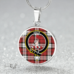 Scottish Brodie Dress Weathered Clan Tartan Circle Necklace - Crest Classic Scottish Plaid Tartan Plaid