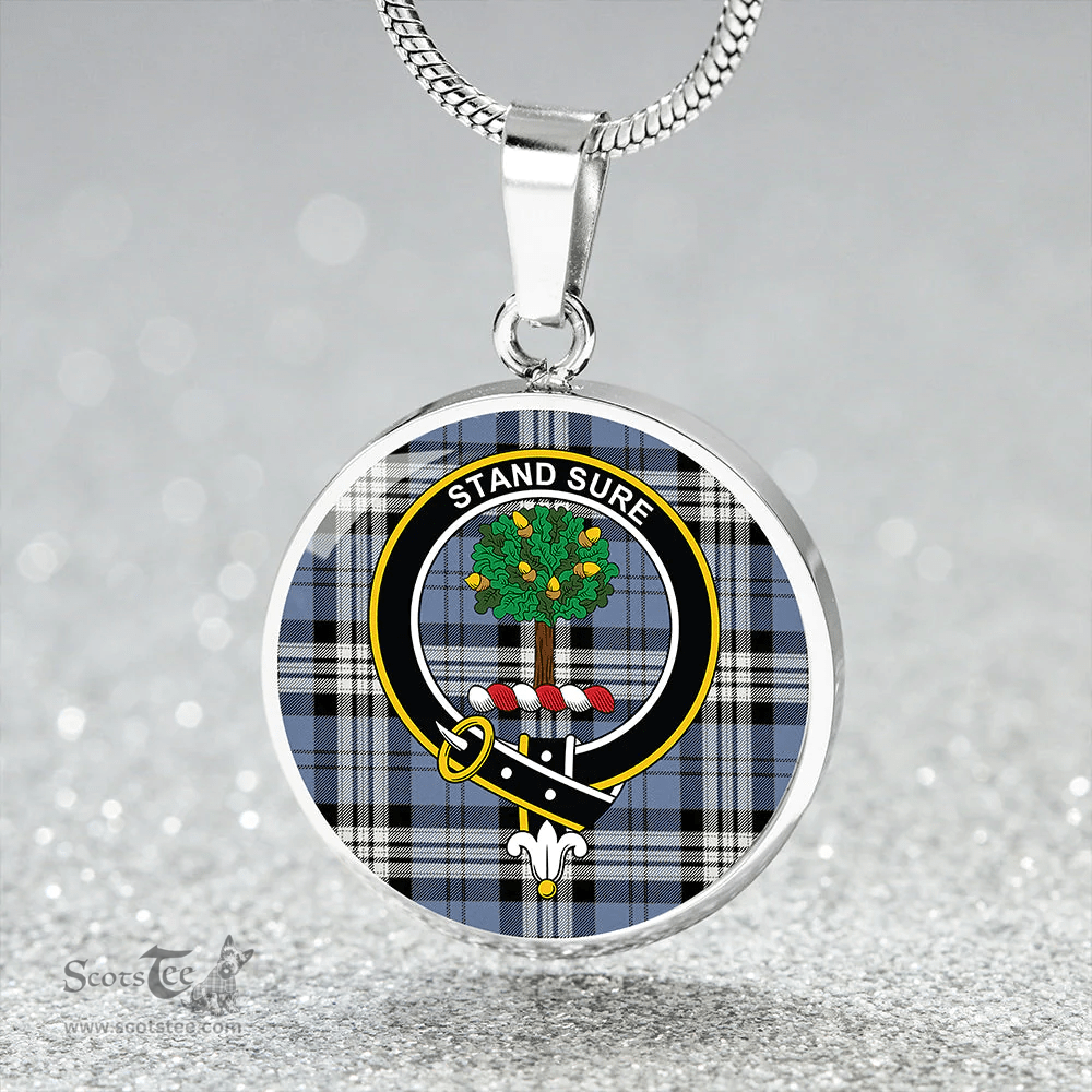 Scottish Anderson Blue Ancient Clan Tartan Circle Necklace - Crest Classic Scottish Plaid Tartan Plaid