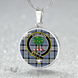 Scottish Anderson Blue Ancient Clan Tartan Circle Necklace - Crest Classic Scottish Plaid Tartan Plaid