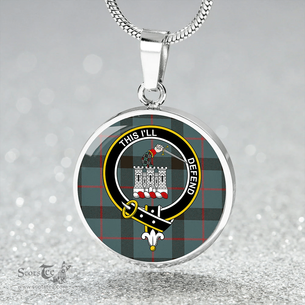 Scottish Kincaid Weathered Clan Tartan Circle Necklace - Crest Classic Scottish Plaid Tartan Plaid