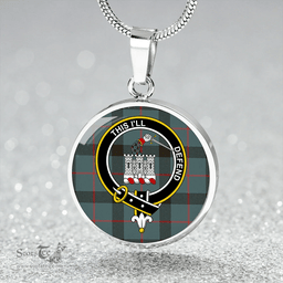 Scottish Kincaid Weathered Clan Tartan Circle Necklace - Crest Classic Scottish Plaid Tartan Plaid