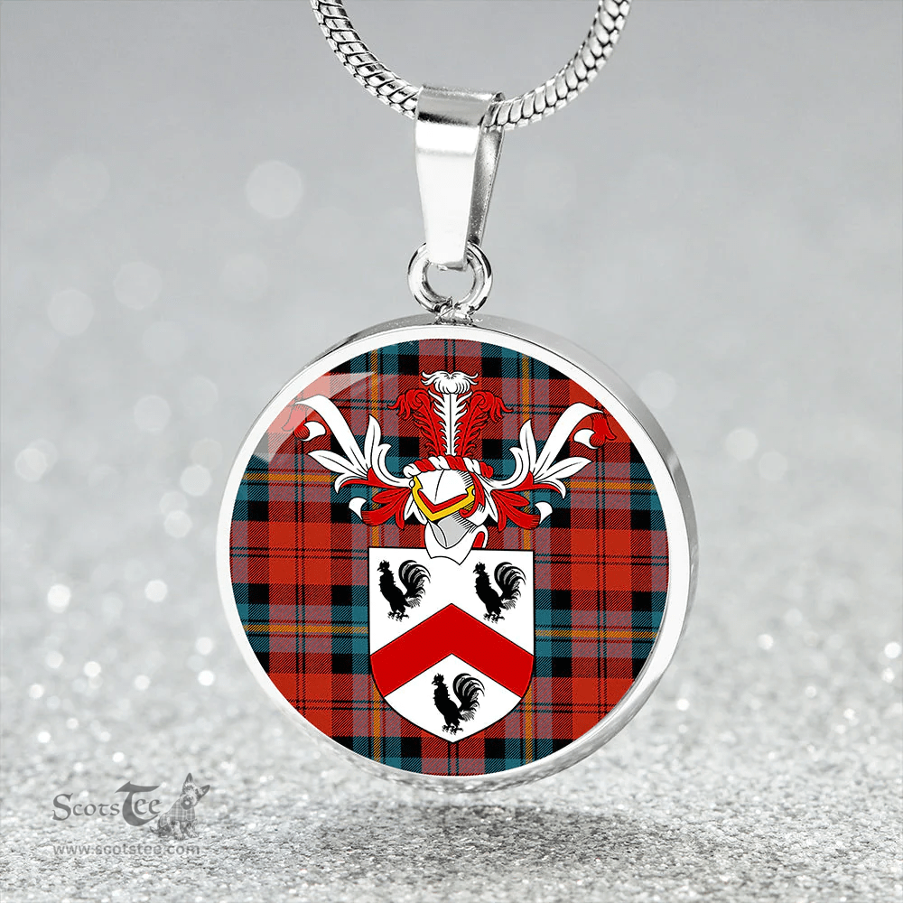 Scottish Aitken Ancient Clan Tartan Circle Necklace - Crest Classic Scottish Plaid Tartan Plaid