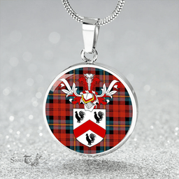 Scottish Aitken Ancient Clan Tartan Circle Necklace - Crest Classic Scottish Plaid Tartan Plaid