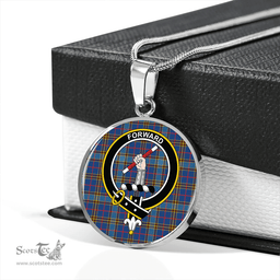 Scottish Balfour Blue Modern Clan Tartan Circle Necklace - Crest Classic Scottish Plaid Tartan Plaid