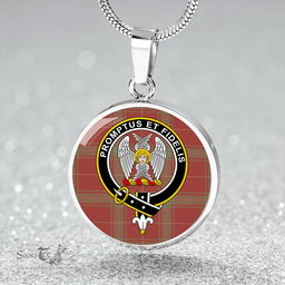 Scottish Carruthers Weathered Clan Tartan Circle Necklace - Crest Classic Scottish Plaid Tartan Plaid