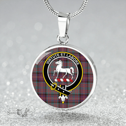 Scottish Cochrane Azure (Cochran Azure) Weathered Clan Tartan Circle Necklace - Crest Classic Scottish Plaid Tartan Plaid