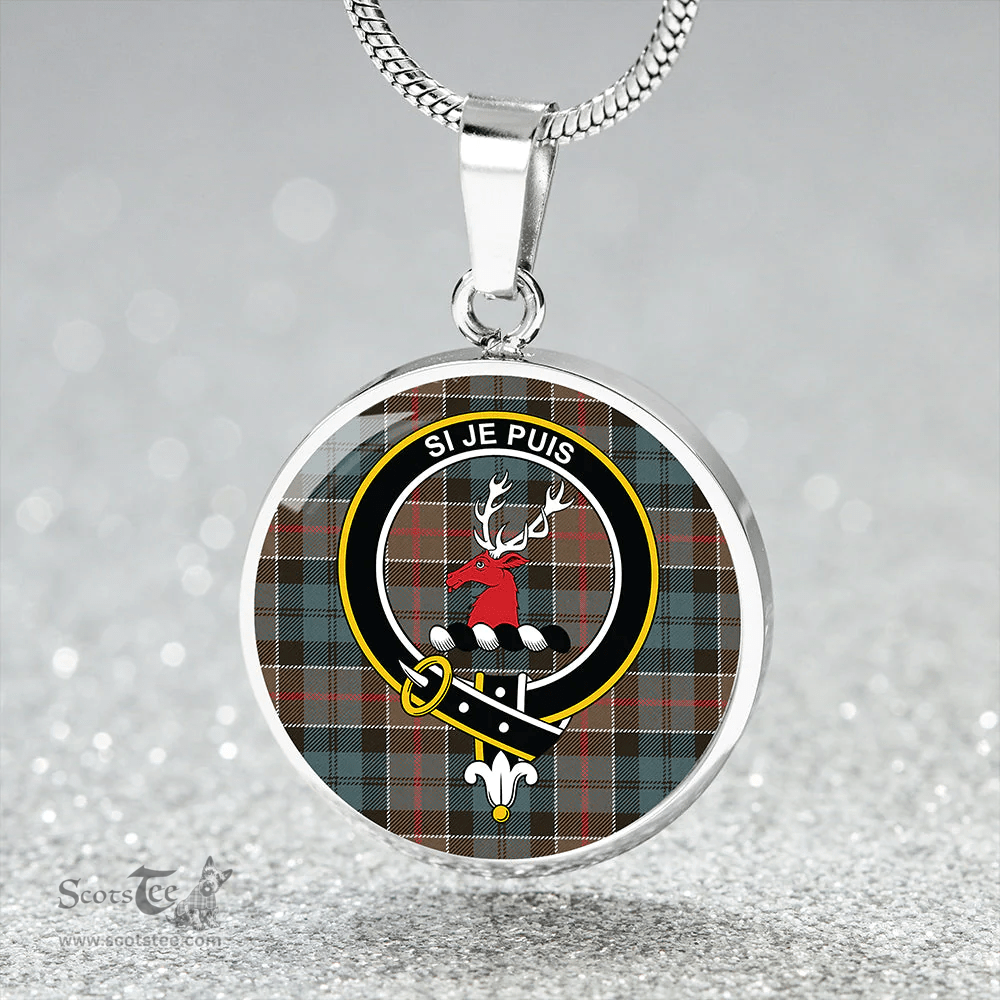 Scottish Colquhoun Weathered Clan Tartan Circle Necklace - Crest Classic Scottish Plaid Tartan Plaid
