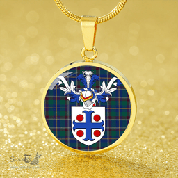 Scottish Belfrage (Belfarge) Modern Clan Tartan Circle Necklace - Crest Classic Scottish Plaid Tartan Plaid