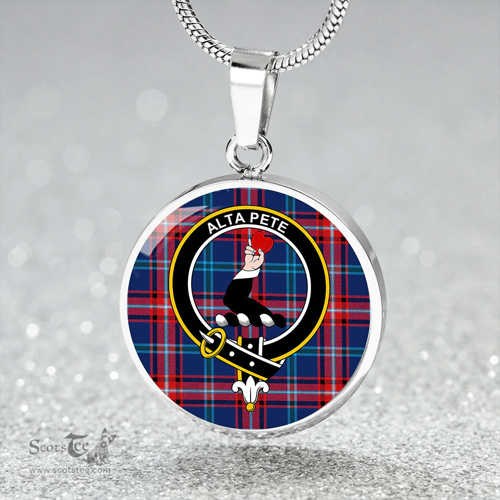 Scottish Glenn (Glen) Modern Clan Tartan Circle Necklace - Crest Classic Scottish Plaid Tartan Plaid