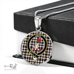 Scottish Brodie Black & White Clan Tartan Circle Necklace - Crest Classic Scottish Plaid Tartan Plaid