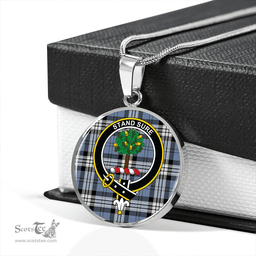 Scottish Anderson Blue Ancient Clan Tartan Circle Necklace - Crest Classic Scottish Plaid Tartan Plaid