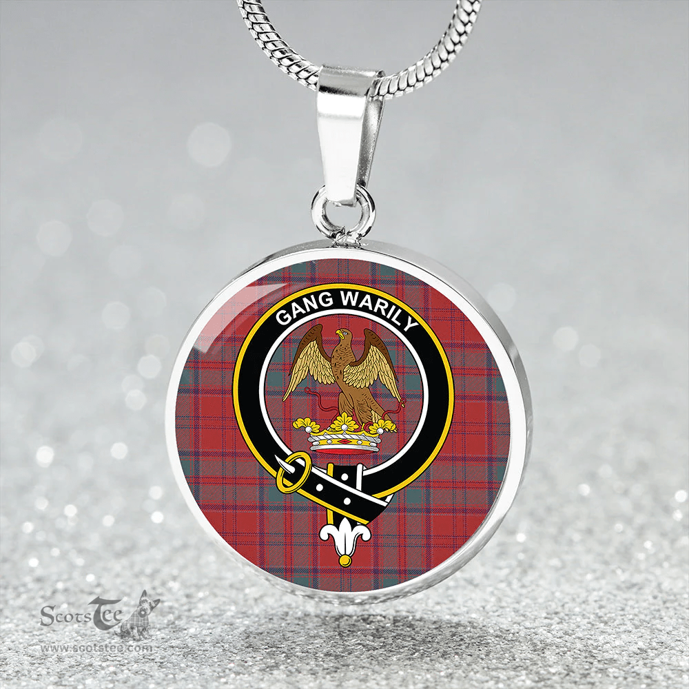 Scottish Drummond Grant Weathered Clan Tartan Circle Necklace - Crest Classic Scottish Plaid Tartan Plaid