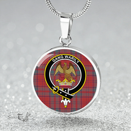 Scottish Drummond Grant Weathered Clan Tartan Circle Necklace - Crest Classic Scottish Plaid Tartan Plaid